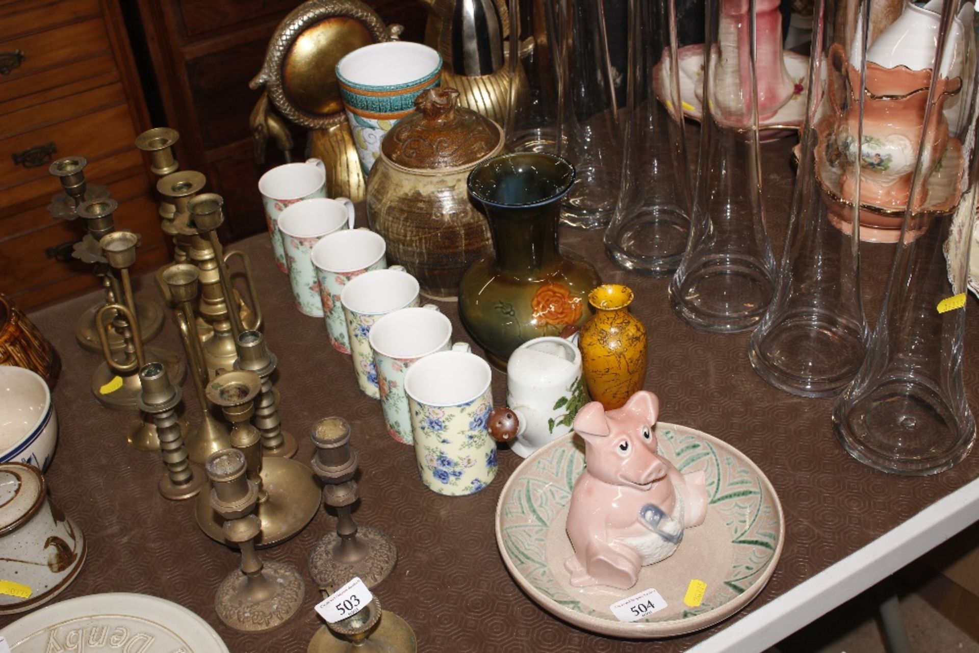 A quantity of Royal Albert mugs; a Wade vase; a Wa