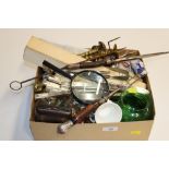 A box containing various silver plated cutlery, gl