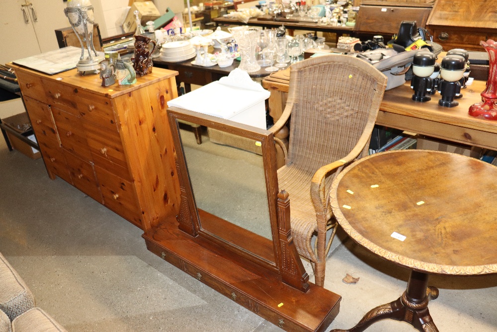 A wicker elbow chair; and an oak dressing table mi