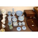A quantity of Wedgwood jasperware to include candl