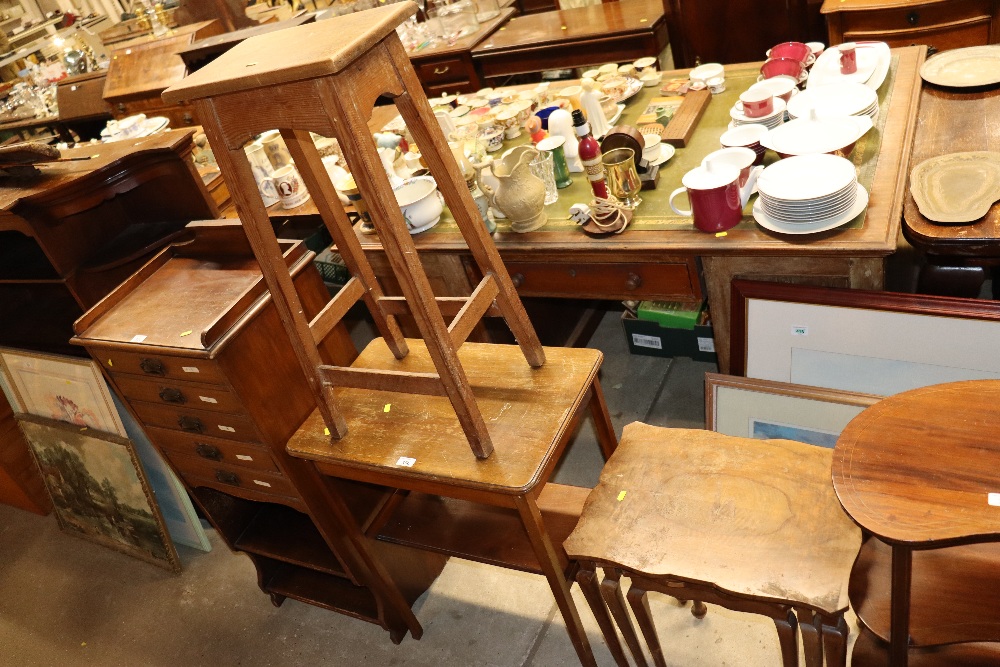 An oak top and pitch pine plant stand; a side tabl