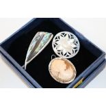 A Sterling silver brooch, a 800 mark silver cameo