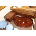 A mahogany lap box; and an oval mahogany tea tray
