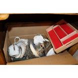 A box of various sundry glass and china etc