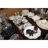 A bird decorated dressing table set; floral encrus