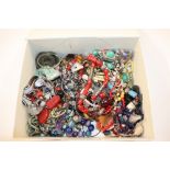 A box of costume jewellery, mainly necklaces