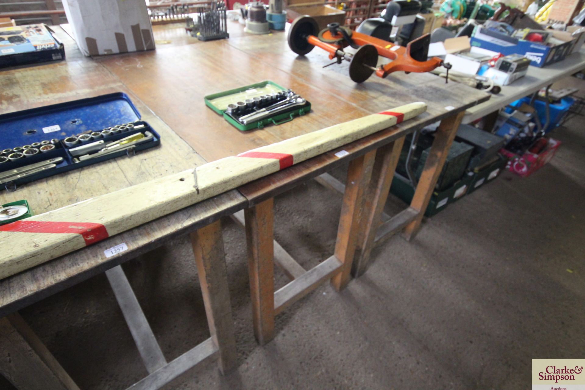 A wooden work bench measuring approx. 24" deep x 4