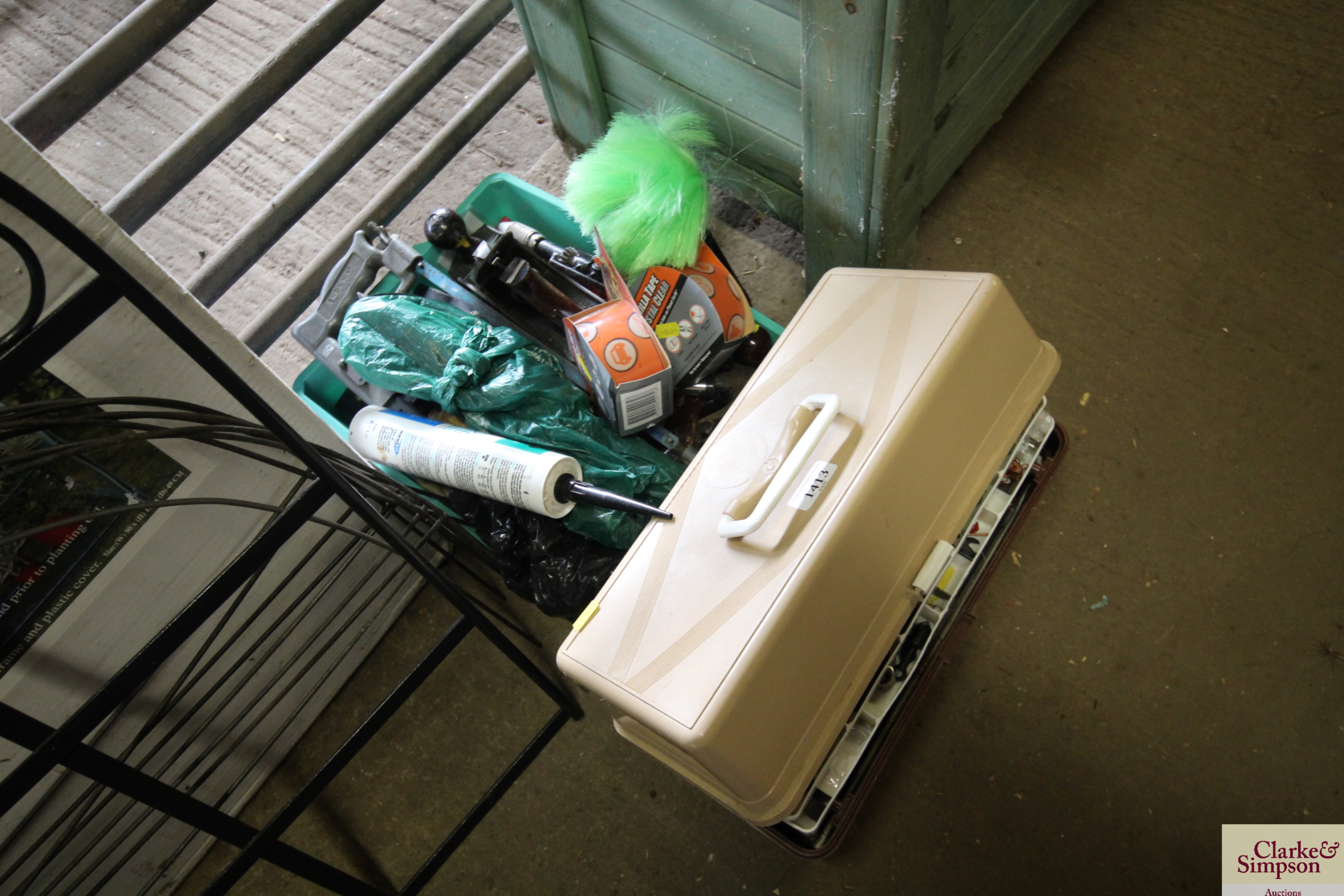 A plastic tool box and contents of various tools a