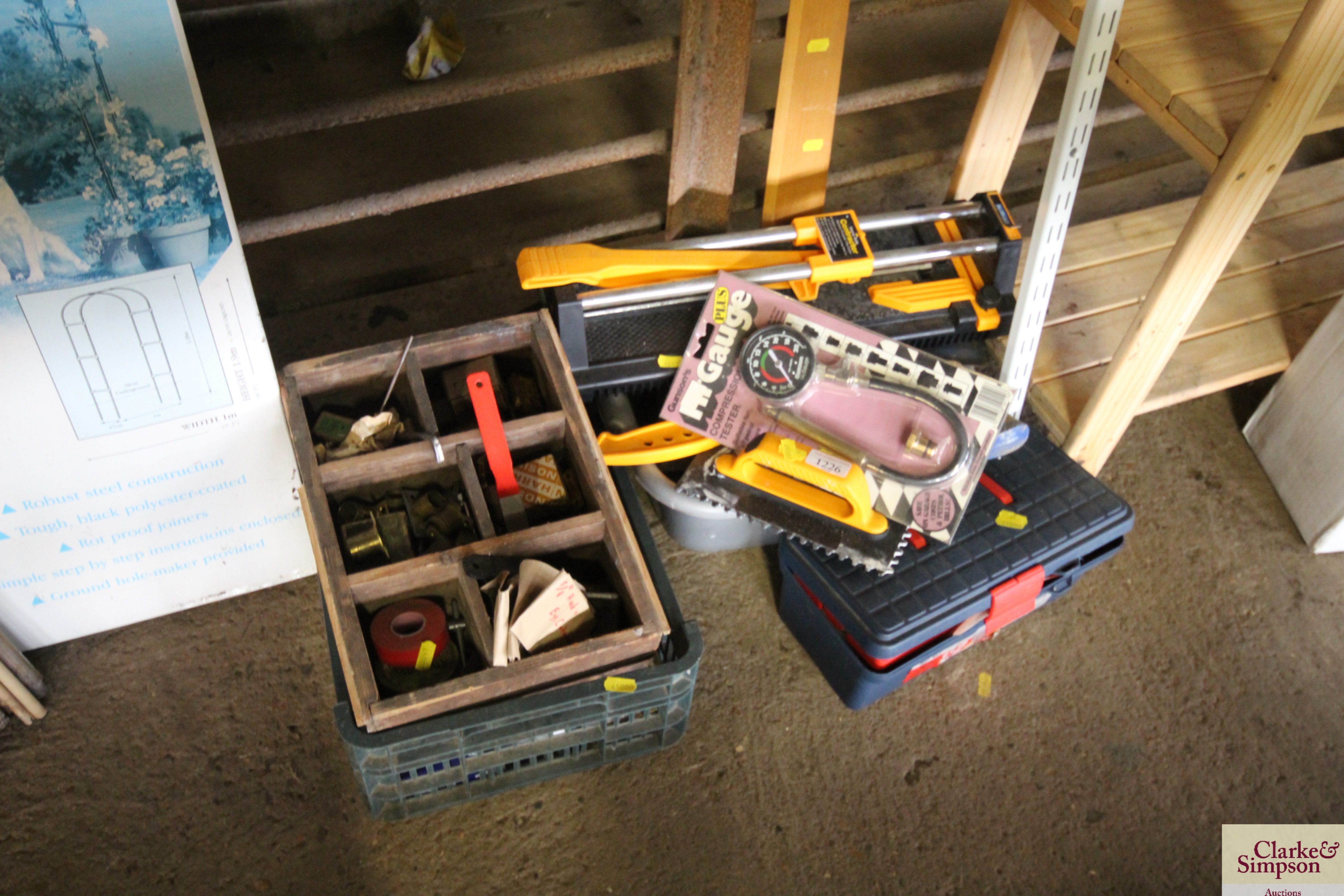 A large quantity of tools to include tile cutter;
