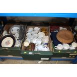 Three boxes containing various sundry china; woode