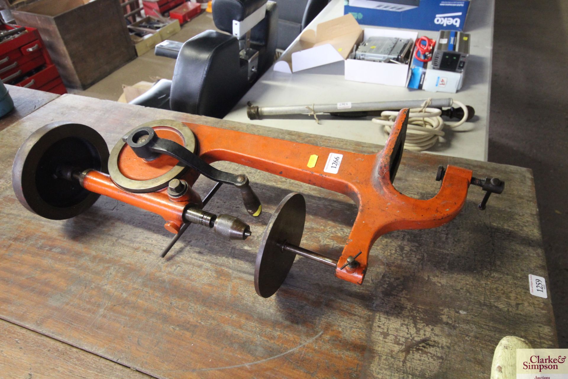 A heavy duty bench mounted hand operated drill