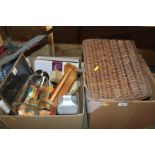 A quantity of flower arranging items; a wicker par