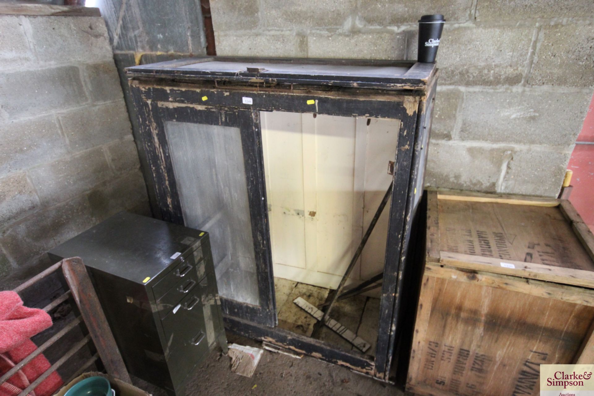 A large wooden black painted meat safe AF