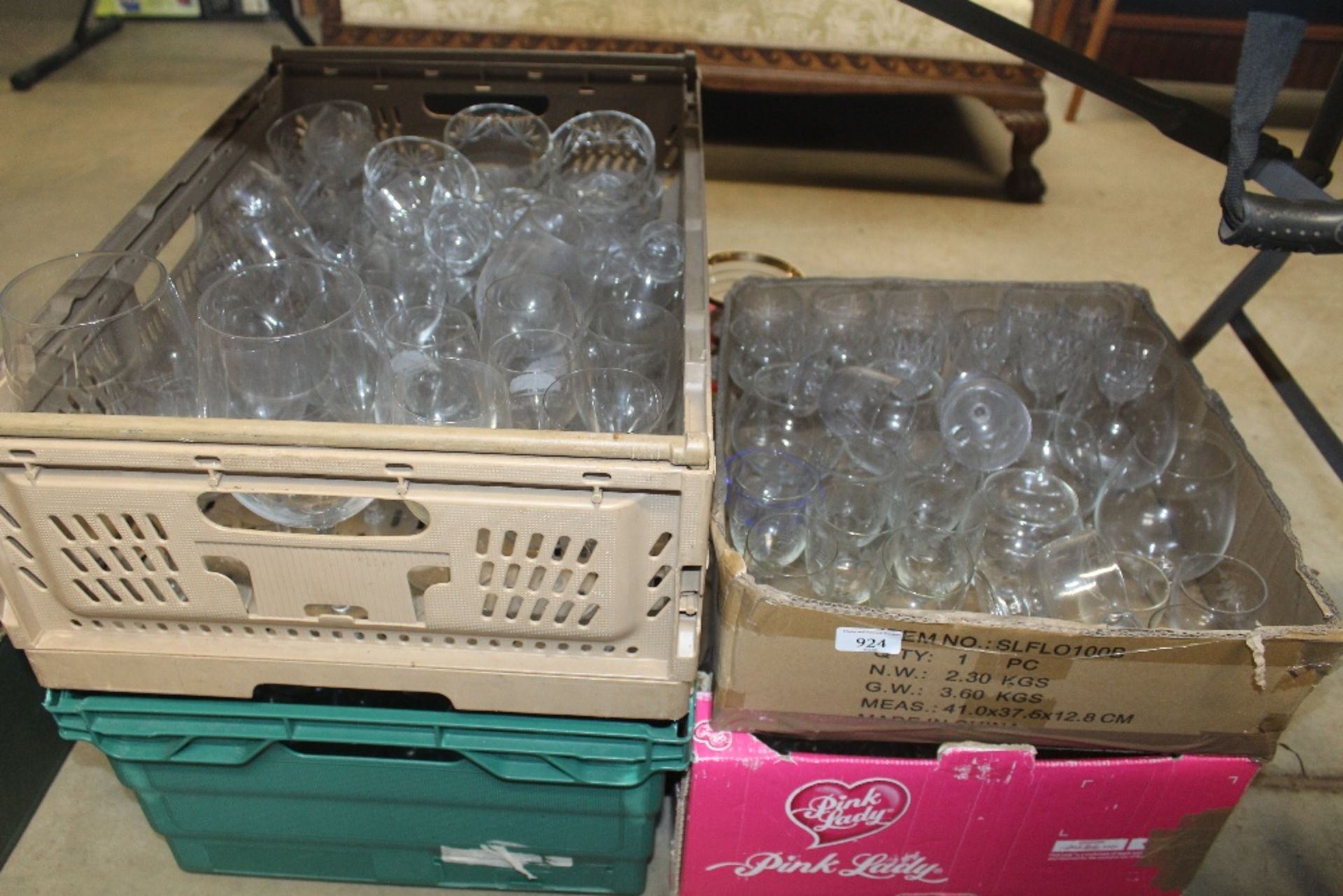 Four boxes of assorted table glassware