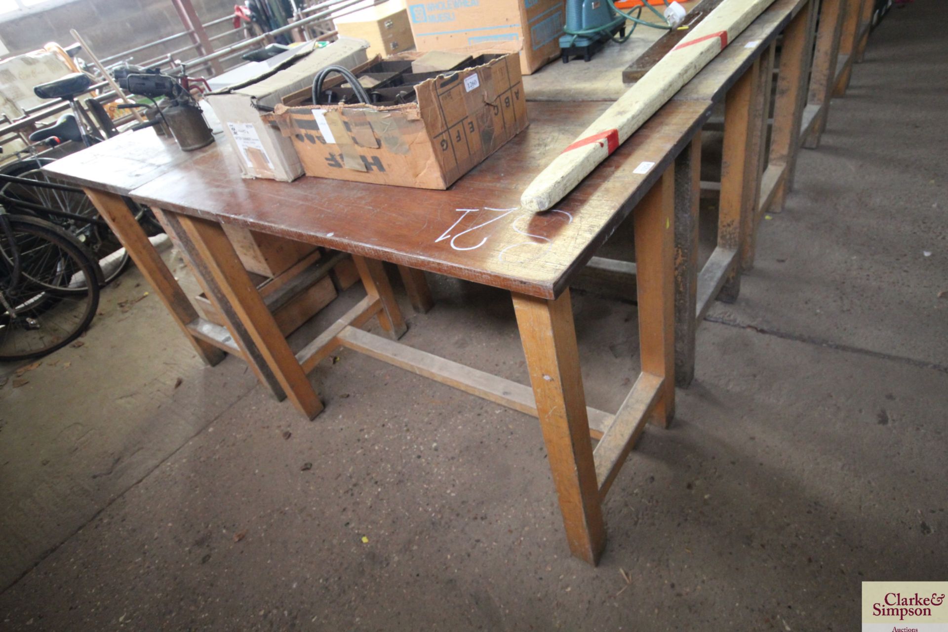 A wooden work bench measuring approx. 24" deep x 4