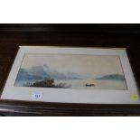 A watercolour study of a lake scene, initialled to