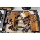 A box of wood working planes and moulding planes