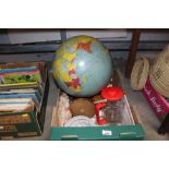 A box containing a World globe lacking stand AF; a