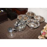 Four Sheffield plate coaster, various plated cutle