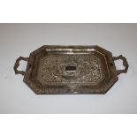 An Eastern white metal twin handled tray, approx.