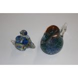 Two Mdina glass paperweights in the form of birds