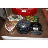 An inlaid trinket box and three others etc.