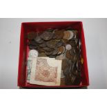 A box of coinage and bank notes