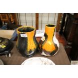 Two Studio pottery vases with running glaze decora