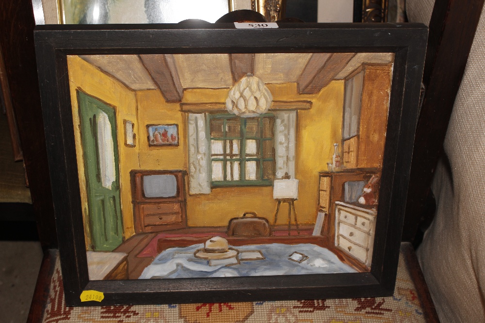 John James, original oil of an interior scene