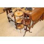 An Edwardian three tier cake stand and a mahogany