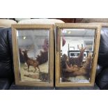 Two gilt framed wall mirrors with painted decorati