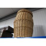 A wicker linen basket