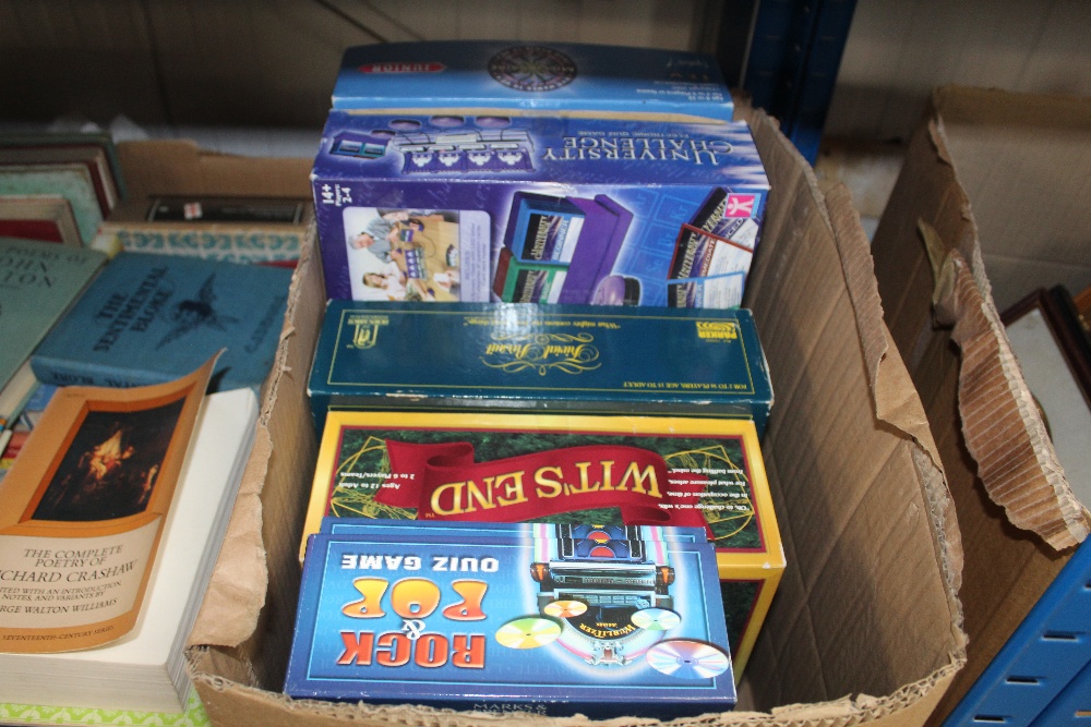 A box of various board games