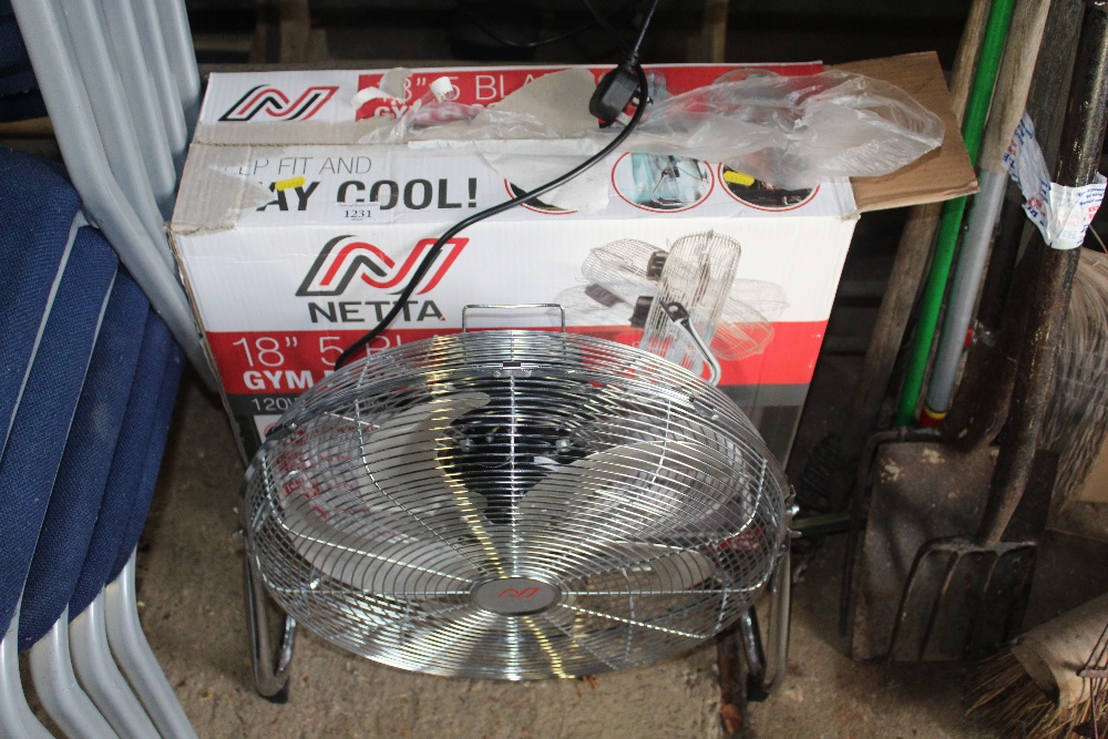 A Netta 18" five blade gym floor fan