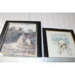 A framed study 'Country House' and a framed print