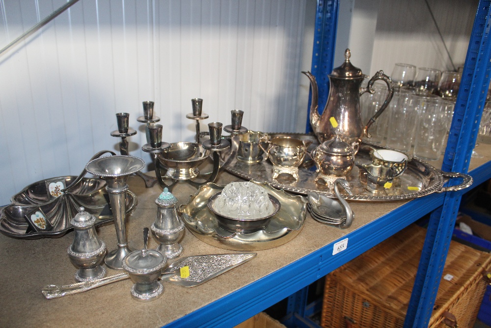 A collection of silver plated ware to include tea