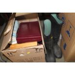 Two boxes containing various board games; puzzles;