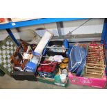 Three boxes containing fan heater; magazine rack;