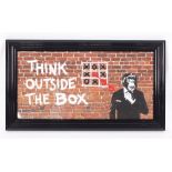 A framed and glazed Banksy style print "Think Outs