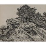 After Vincent Van Gogh black and white print 'The rocks of Montmajour'