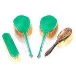 A silver backed dressing table brush and three Eng