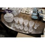 A collection of moulded glassware including a larg