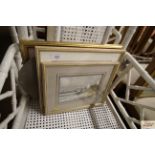 Two gilt picture frames; a watercolour study of a