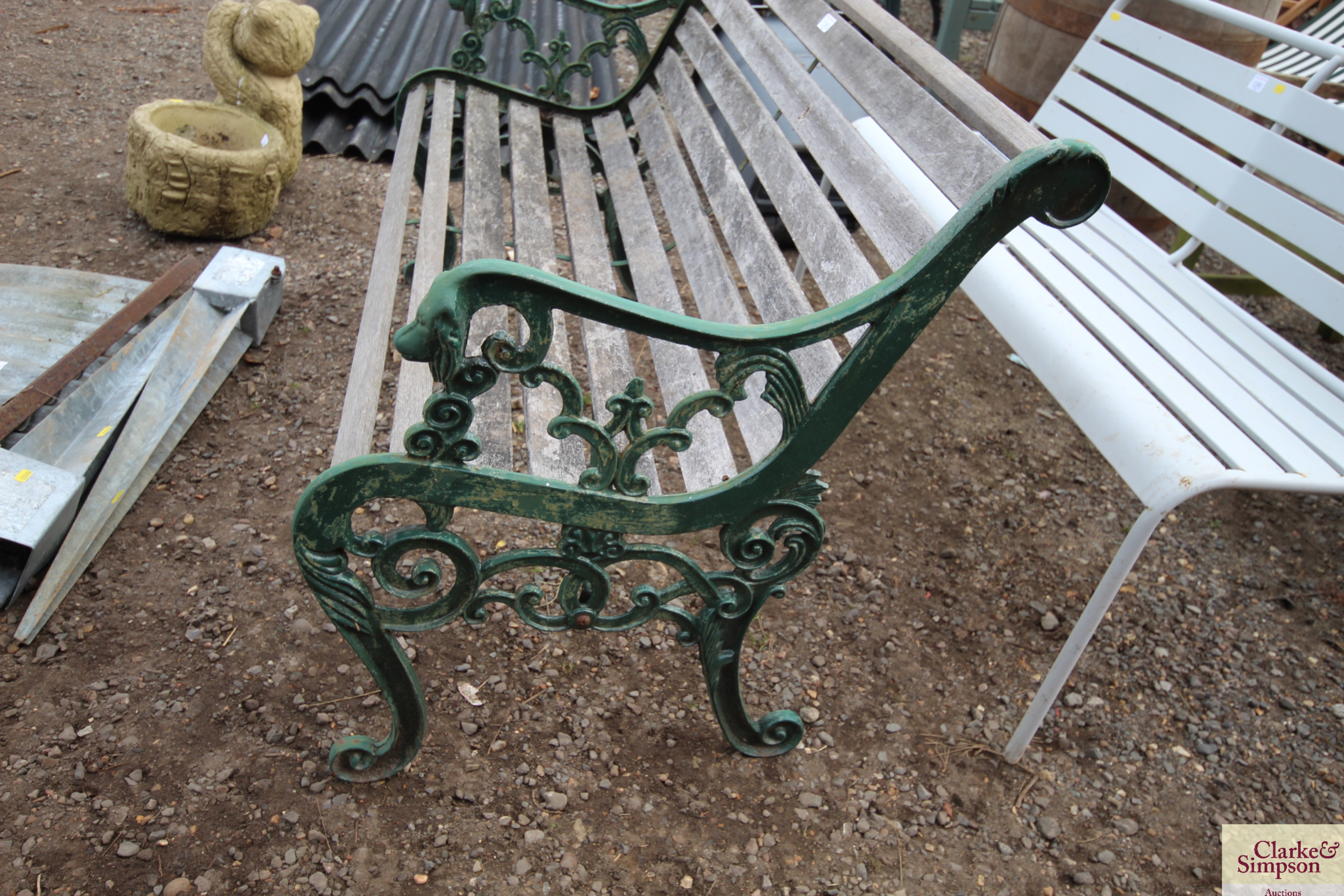 A wooden and metal garden bench - Image 2 of 2