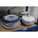 A collection of various patterned blue and white d