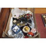 A box containing hip flask, a quantity of costume