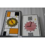 Two geometric factory card clocks signed by the ar
