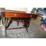 A reproduction mahogany sofa table fitted two draw