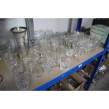 A quantity of glassware to include a vase; jug etc