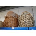Three wicker baskets and contents